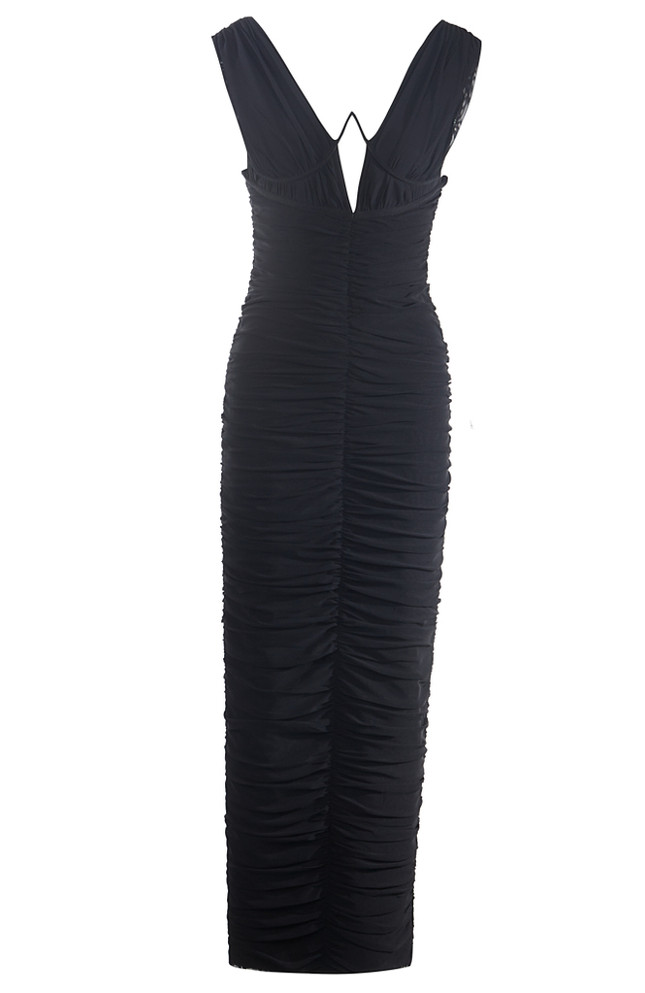 Bustier Ruched Maxi Dress Black