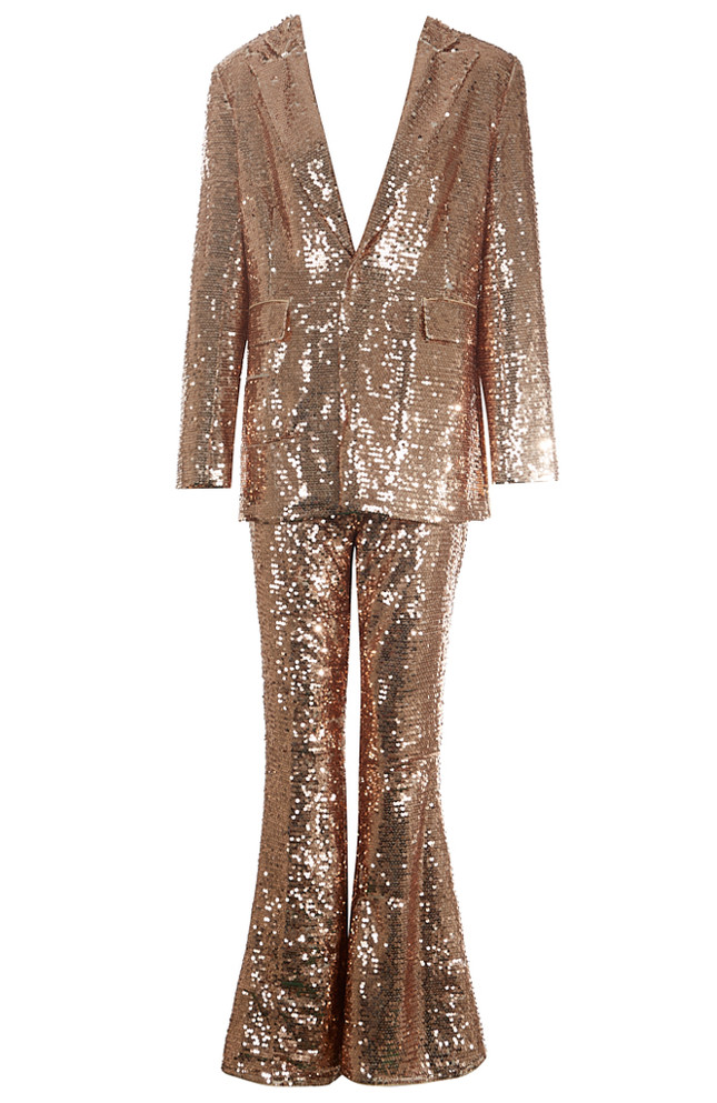 Long Sleeve Sequin Suit Gold