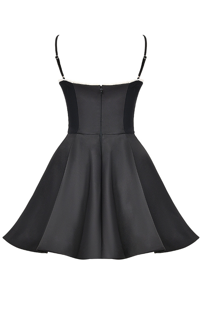 Lace Trim Bustier A Line Dress Black