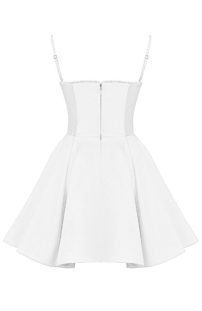 Lace Trim Bustier Detail A Line Dress White