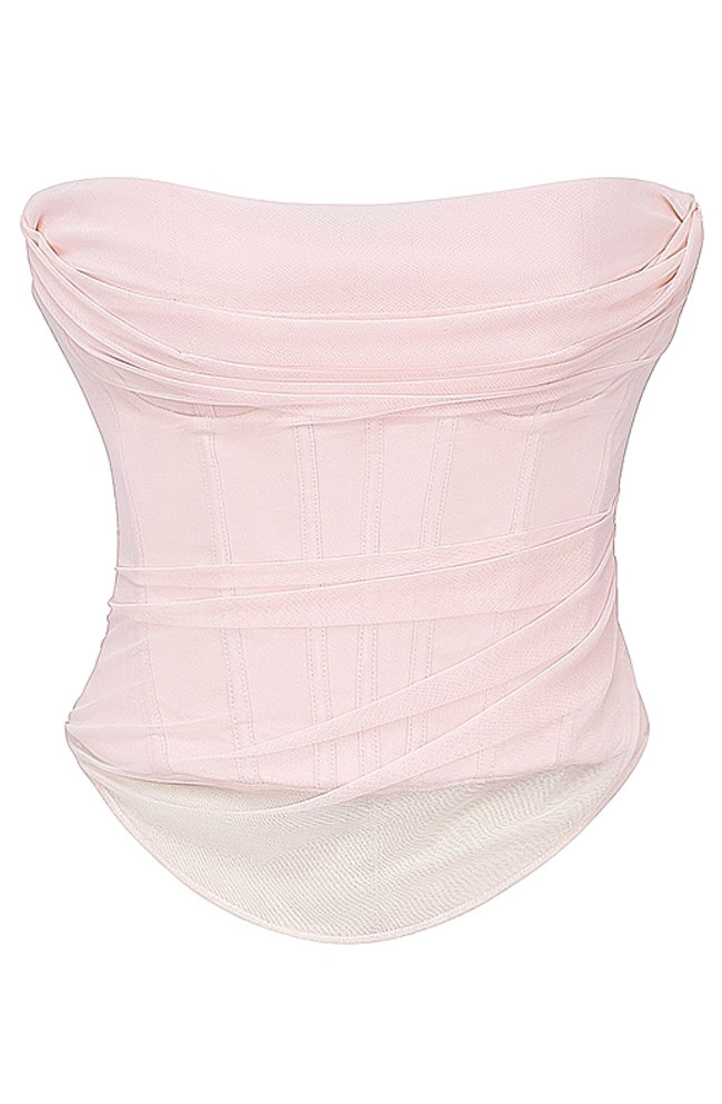 Strapless Draped Corset Crop Top Pink