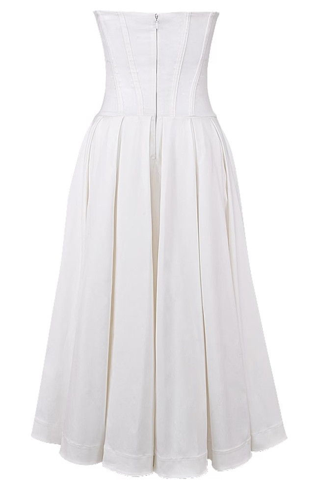 Strapless Bustier A Line Midi Dress White