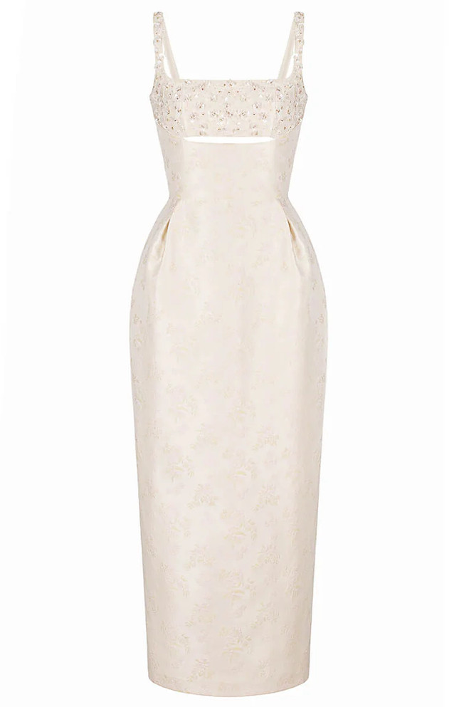 Embellished Bustier Midi Dress Ivory