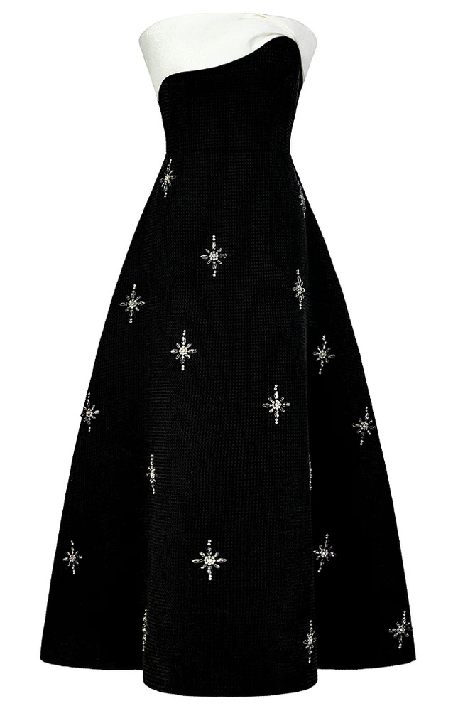 Strapless Embellished A Line Midi Dress Black