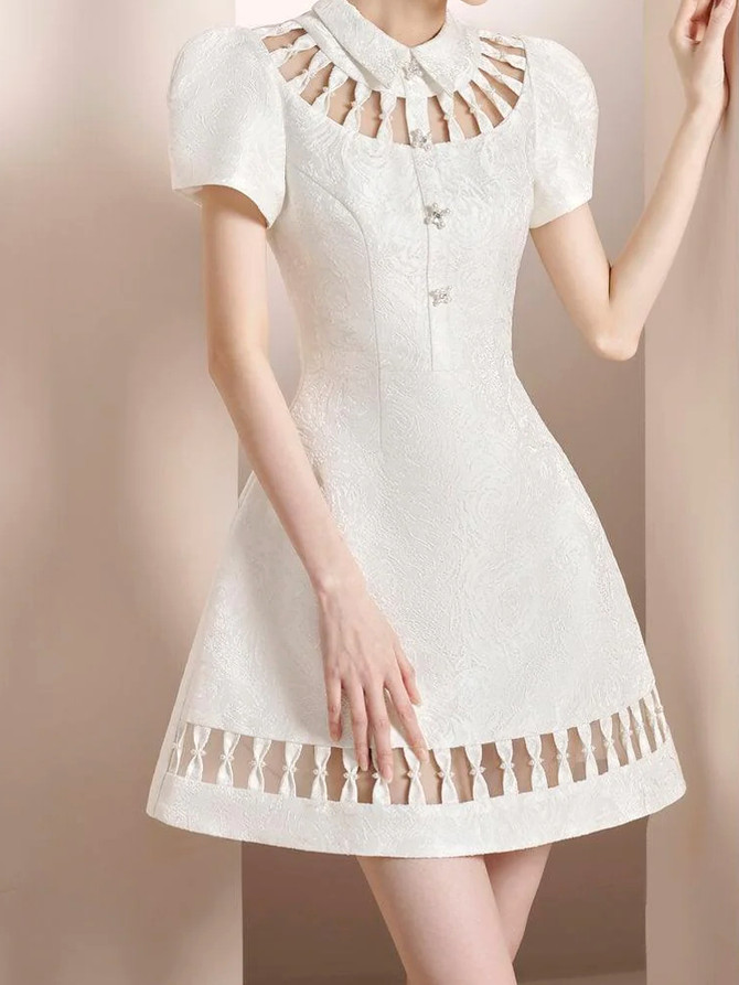 Short Sleeve Cut Out A Line Dress White