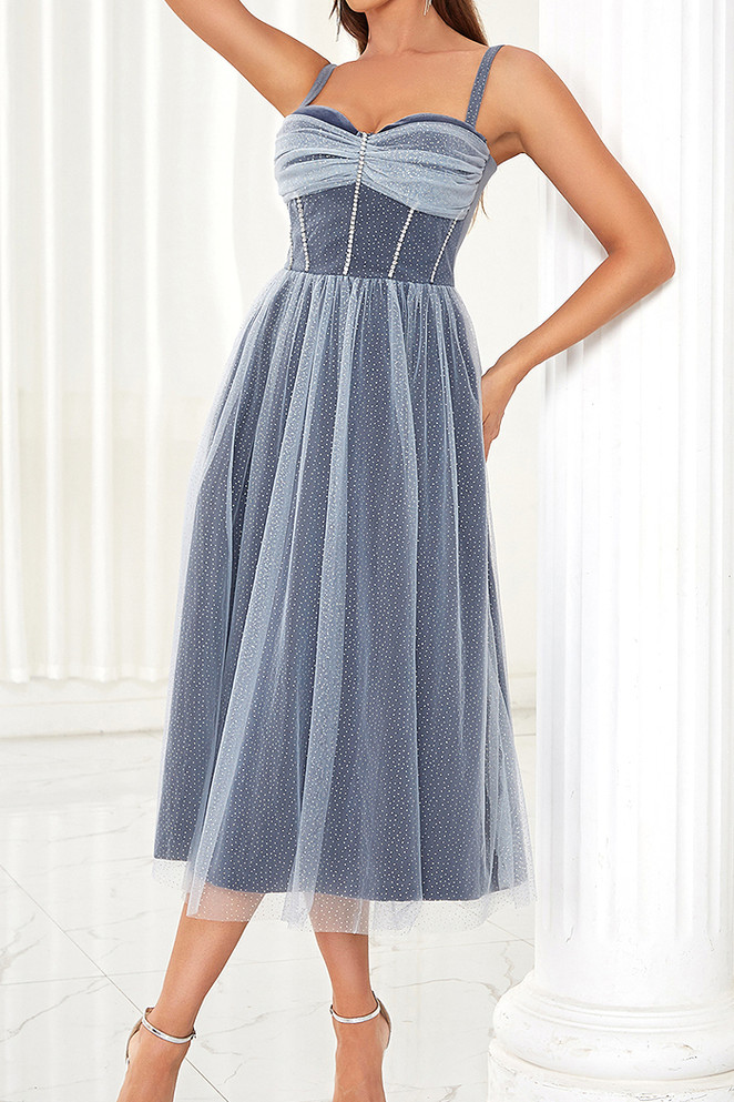 Sparkly A Line Midi Dress Blue