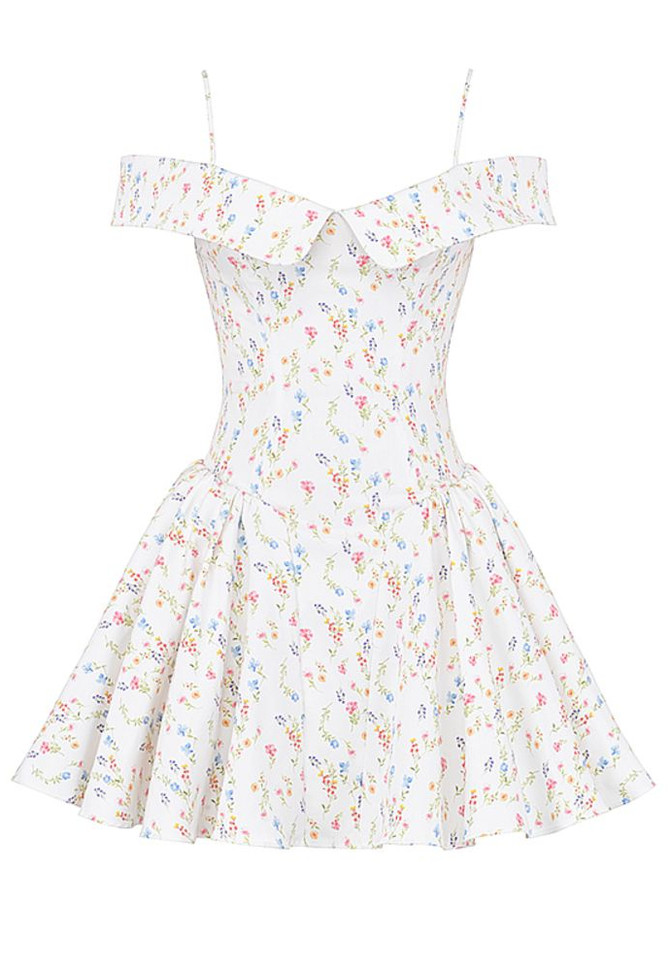 Floral Bardot A Line Dress White