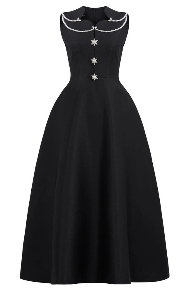 Embellished A Line Midi Dress Black