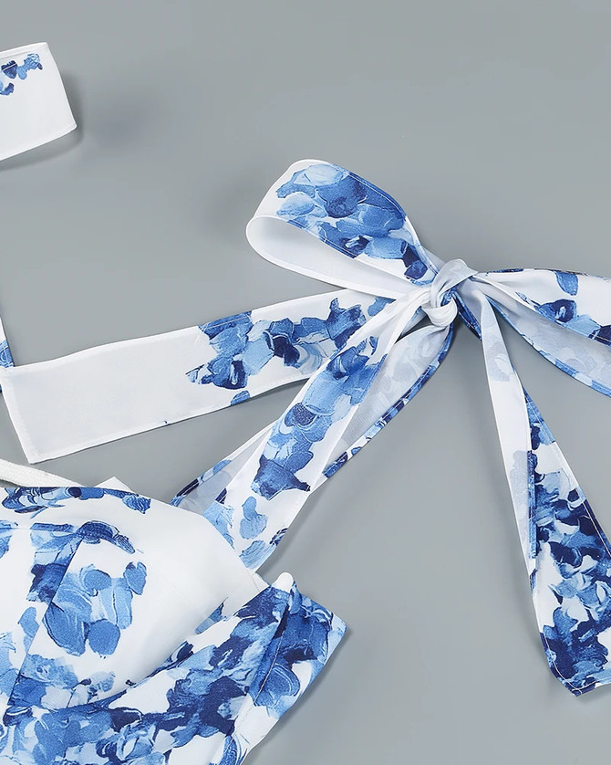 Floral Corset A Line Midi Dress Blue