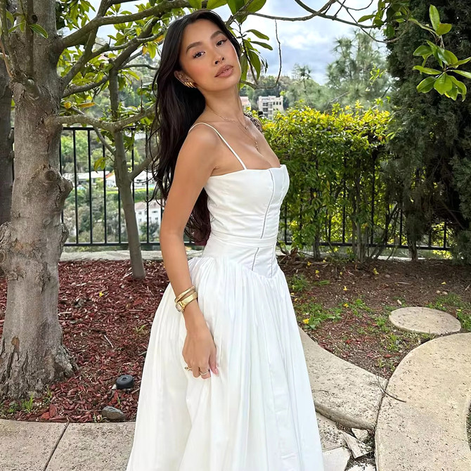 Structured A Line Maxi Dress White - Luxe Maxi Dresses and