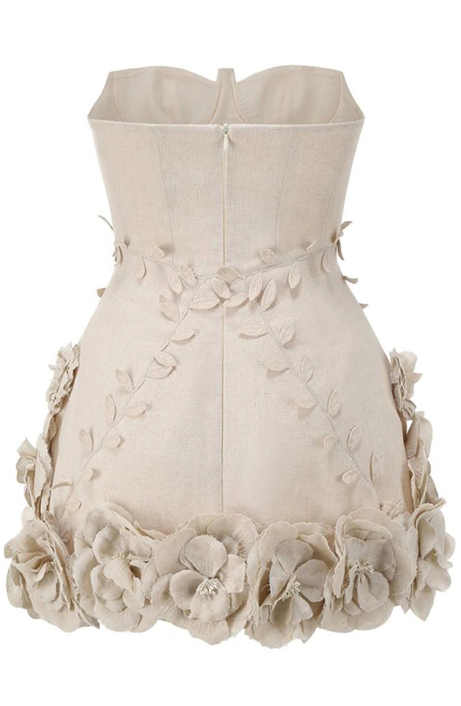 Strapless Bustier Floral Dress Nude