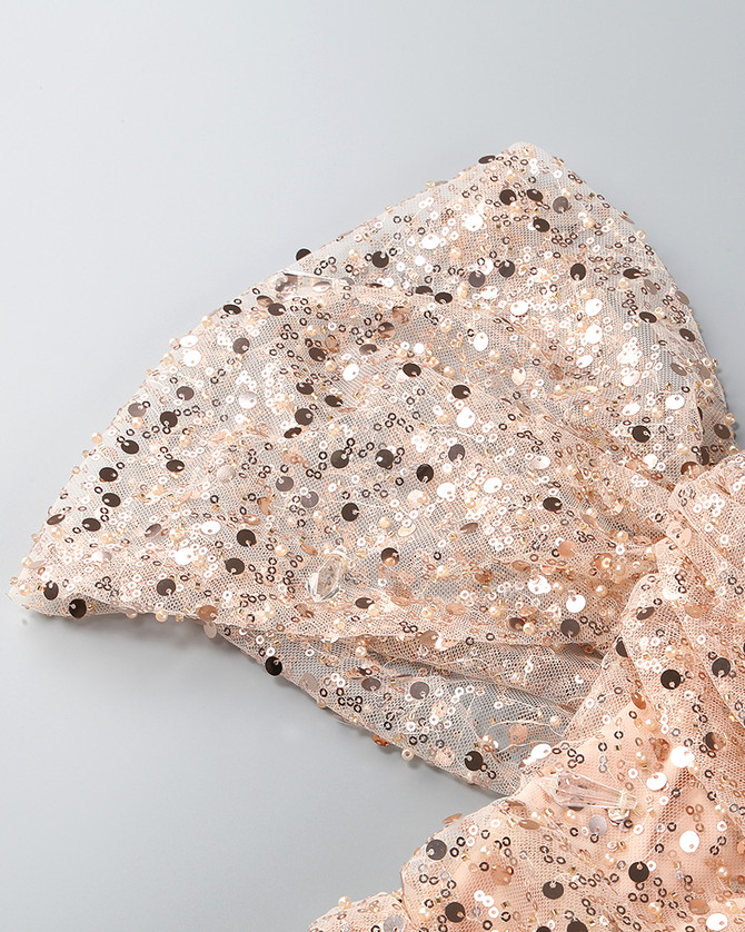 Sequin Draped Bardot Dress Rose Gold