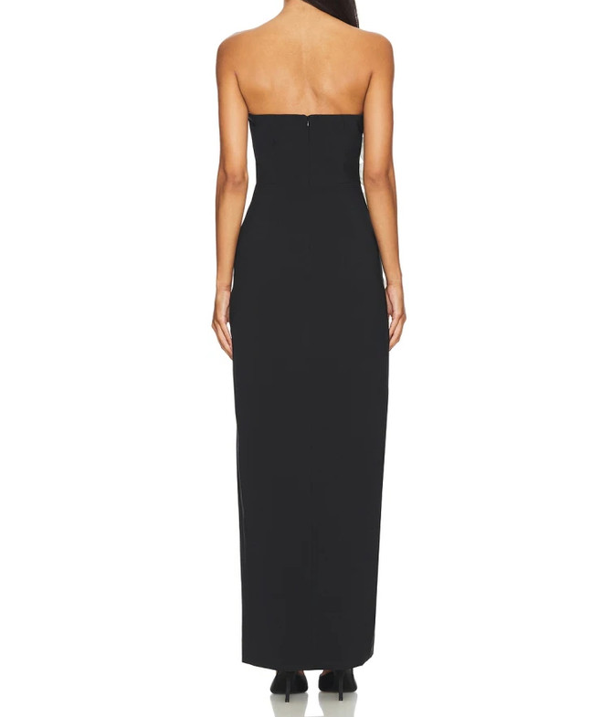 Strapless Bow Detail Maxi Velvet Dress Black White