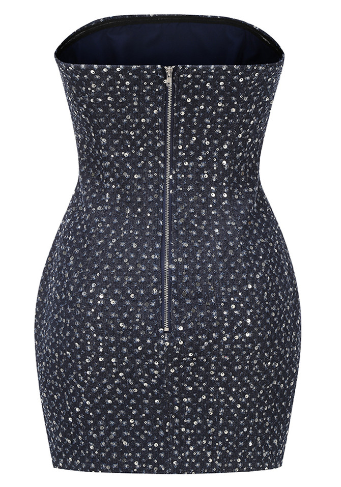 Strapless Sequin Dress Navy Blue