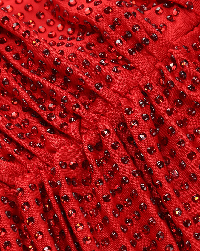 Long Sleeve Embellished Draped Maxi Dress Red