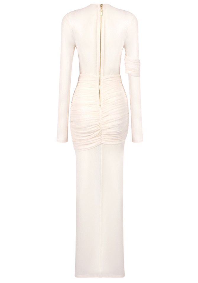 Long Sleeve Draped Maxi Dress Ivory