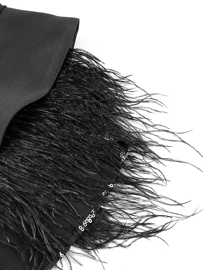 Strapless Sequin Feather Bodysuit Black