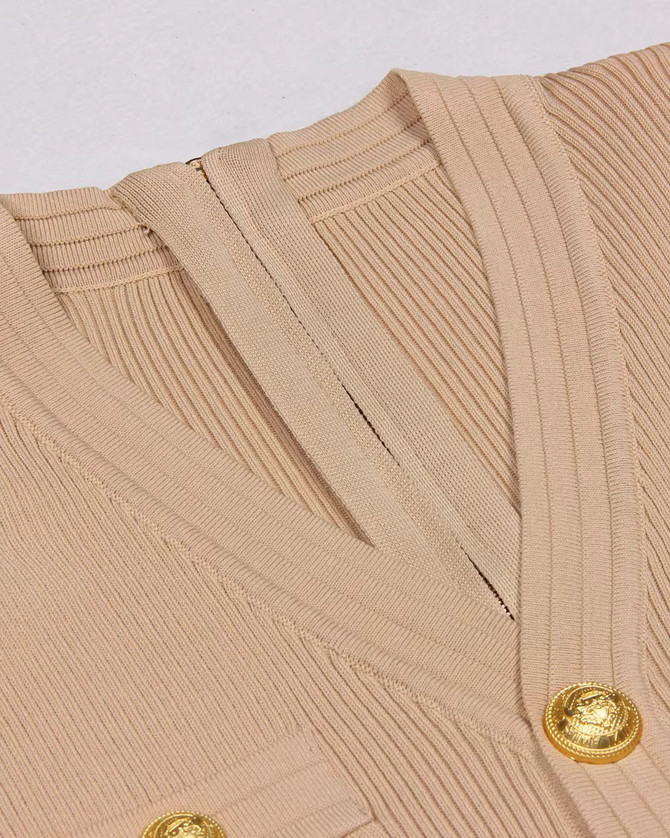 Short Sleeve Ribbed Knitted Dress Light Brown