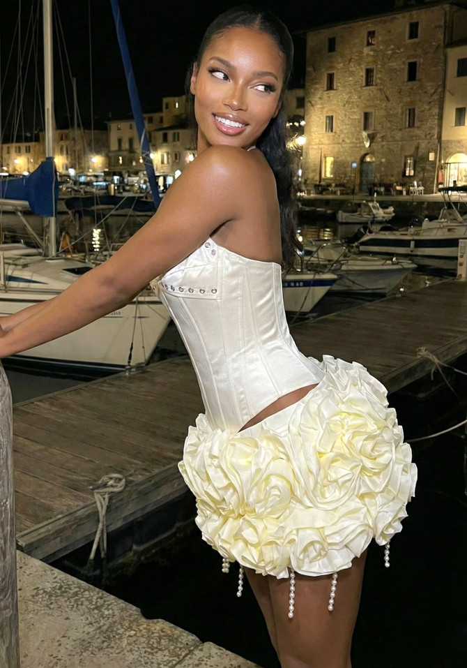 Halter Floral Corset Two Piece Dress Ivory