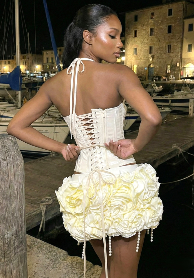 Halter Floral Corset Two Piece Dress Ivory