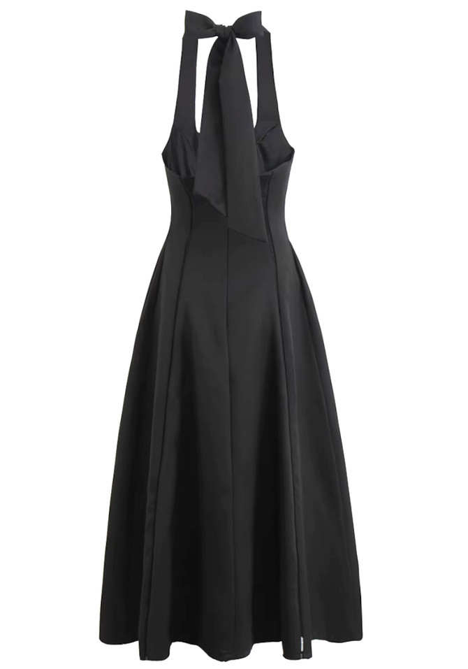 Halter A Line Backless Midi Dress Black