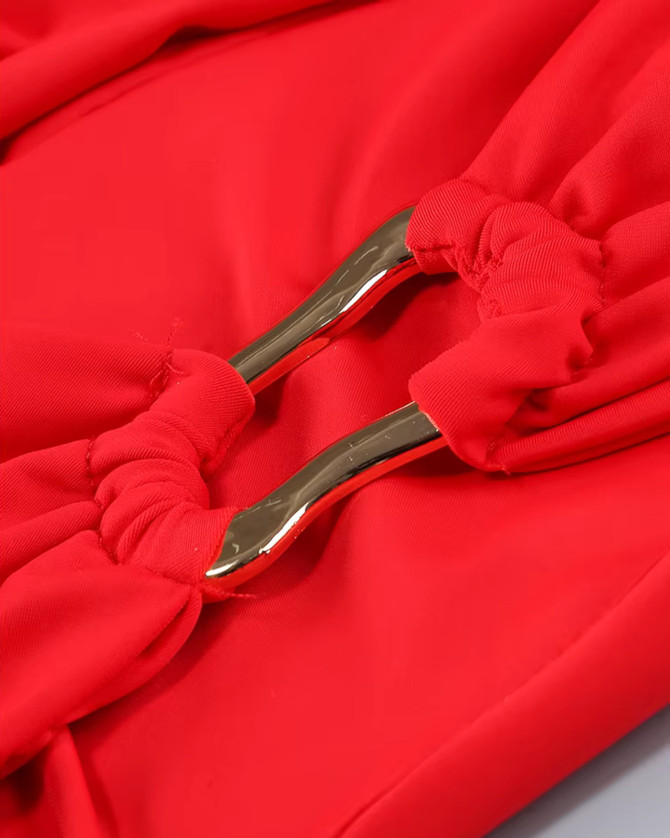 One Shoulder Ruched Cut Out Maxi Dress Red
