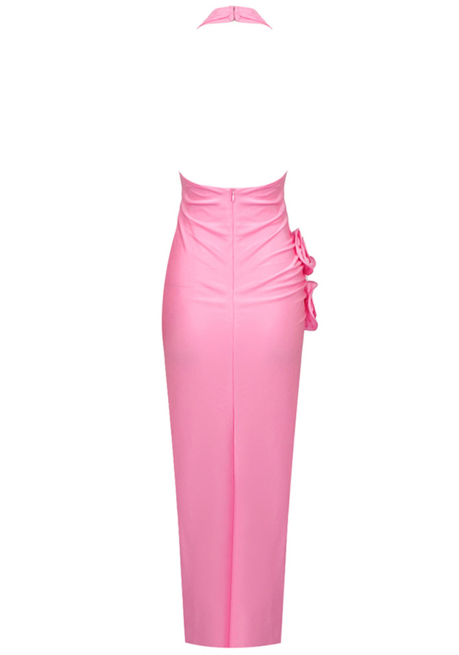 Halter Floral Midi Dress Pink