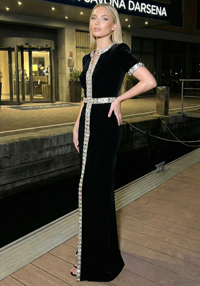 Short Sleeve Crystal Maxi Dress Black