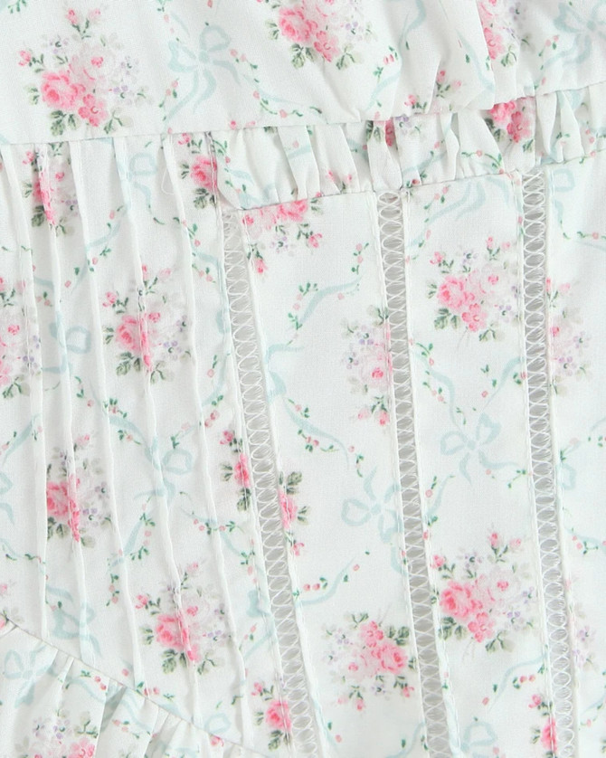 Floral Crochet Trim A Line Dress White