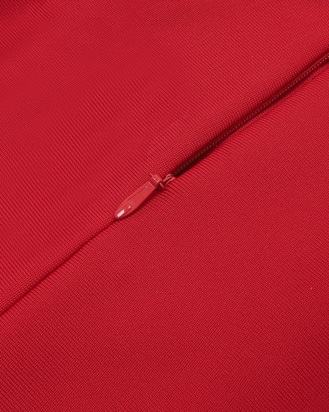 Strapless Draped Belt Midi Dress Red