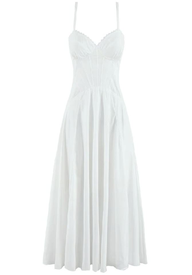 Bustier Corset A Line Midi Dress White