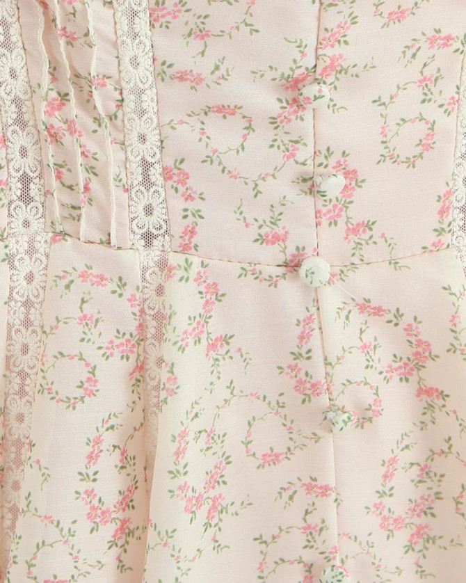 Short Sleeve Floral A Line Dress Ivory