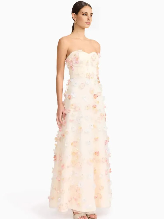Strapless Floral Corset Maxi Dress Ivory