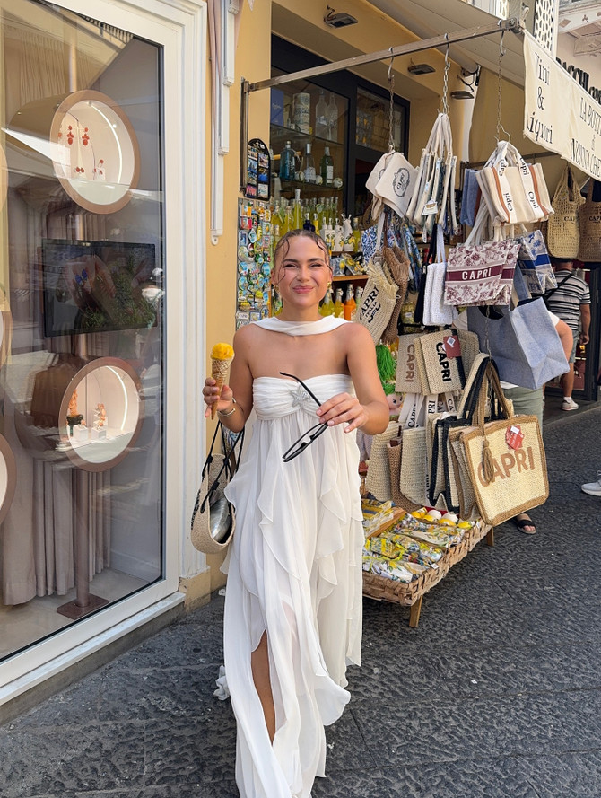 Strapless Ruffle Maxi Dress White
