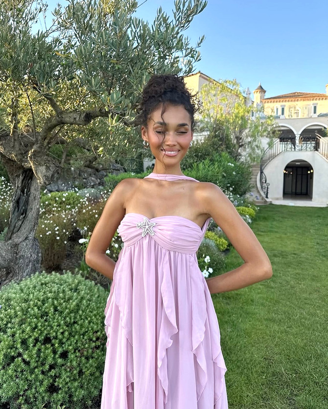 Strapless Ruffle Maxi Dress Lavender Pink