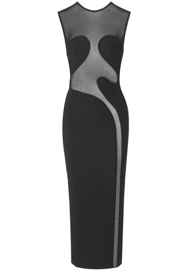 Sleeveless Mesh Insert Maxi Dress Black