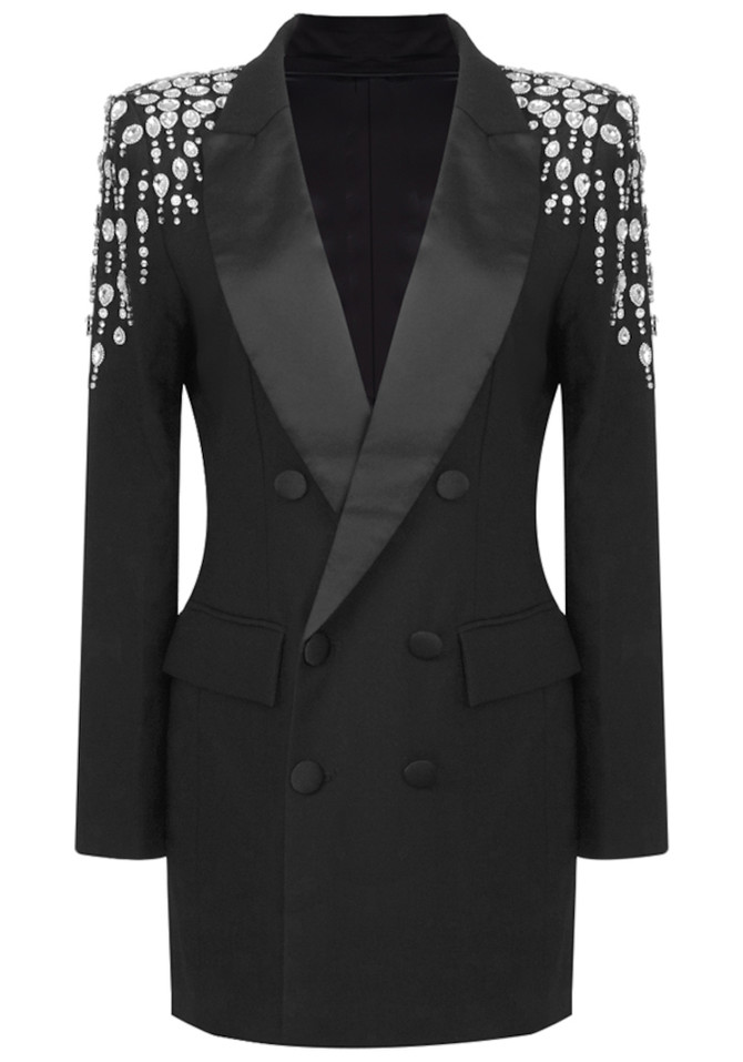 Embellished Shoulder Blazer Dress Black
