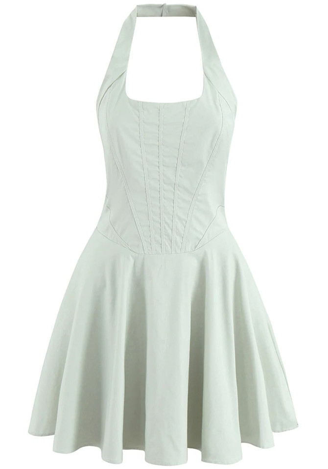 Halter Corset A Line Dress Green