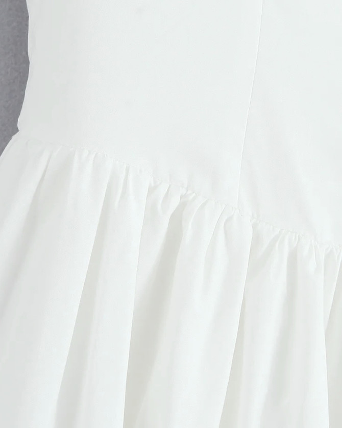Button Detail A Line Midi Dress White