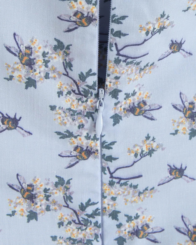 Halter Button A Line Midi Dress Floral Blue