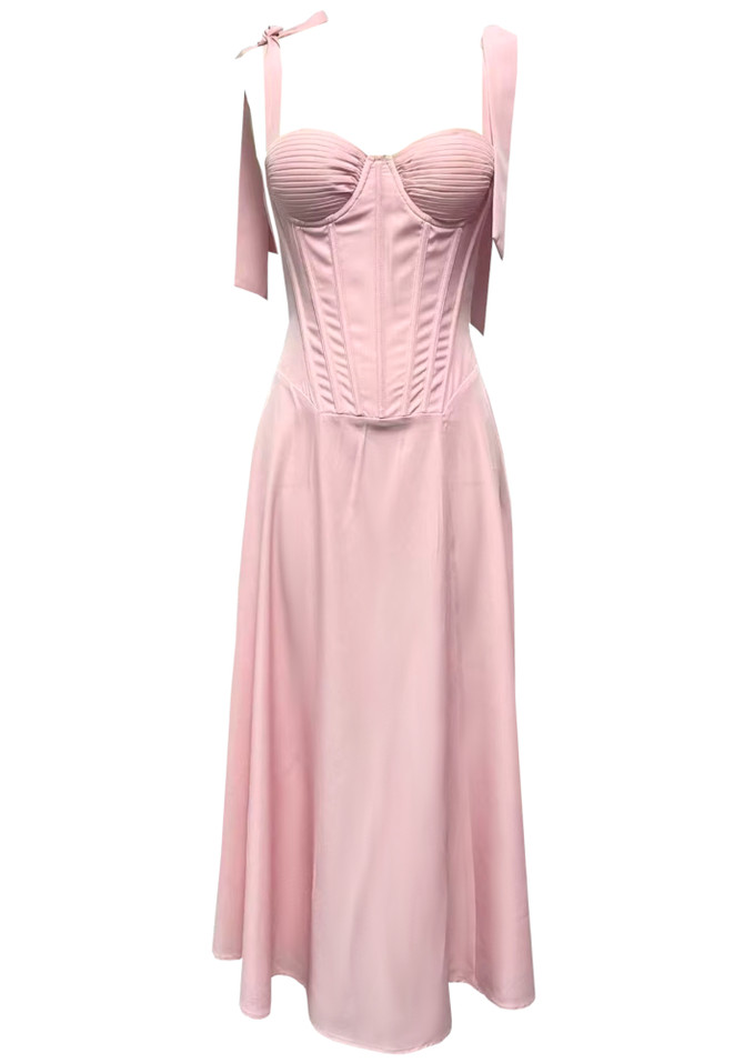Bustier Corset A Line Midi Dress Pink