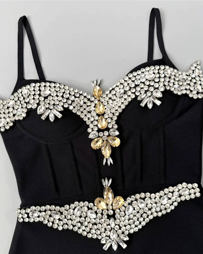 Crystal Structured Maxi Dress Black