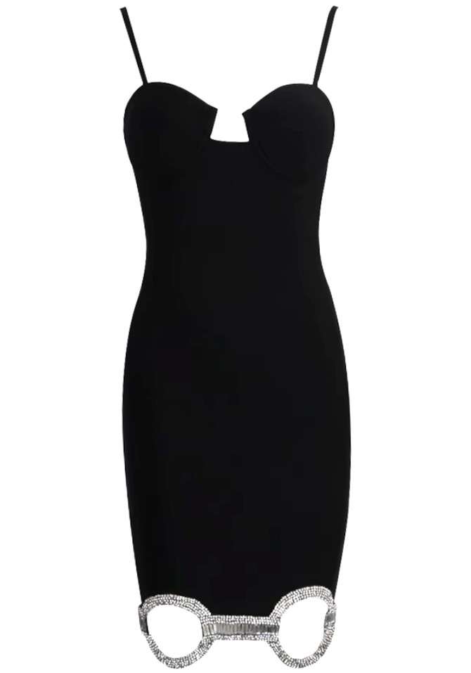 Bustier Detail Crystal Hem Dress Black