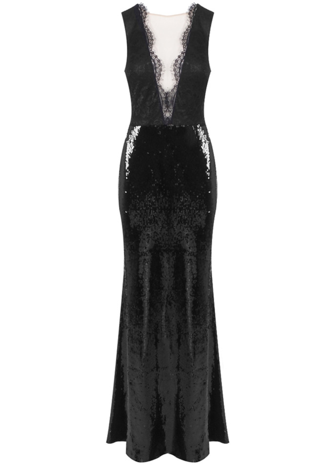 Lace Sequin Maxi Dress Black