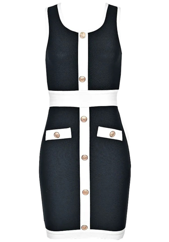 Button Detail Dress Black White