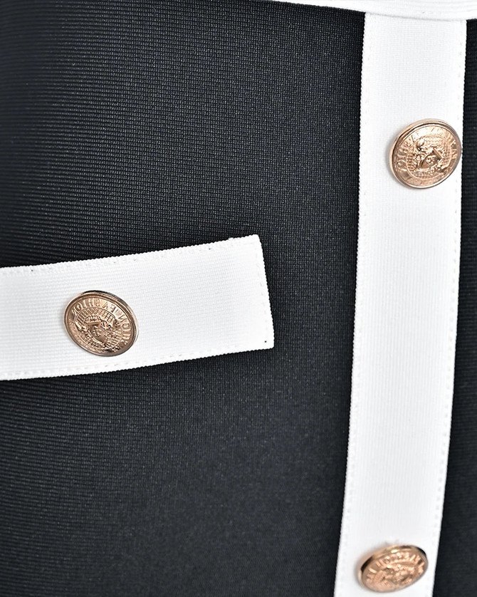 Button Detail Dress Black White