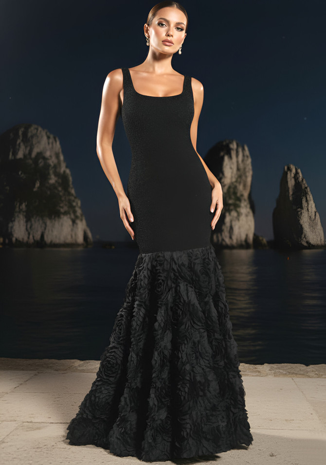 Floral Mermaid Maxi Dress Black