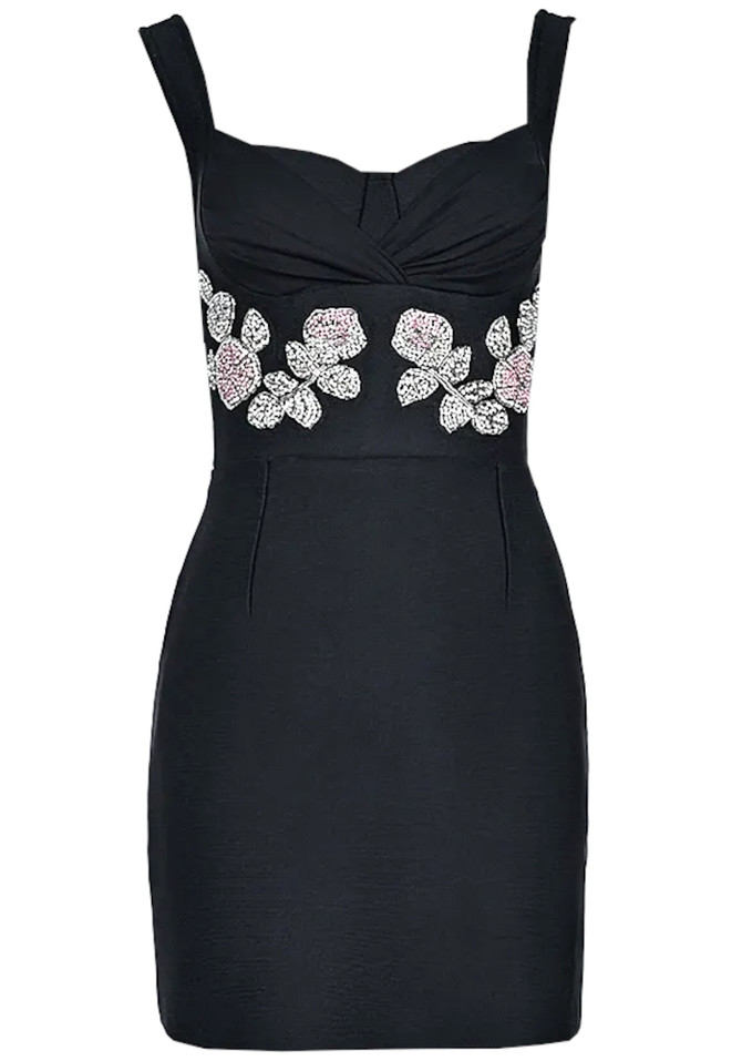 Crystal Floral Dress Black