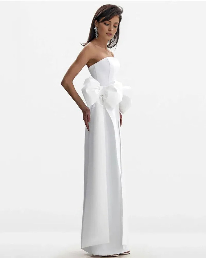 Strapless Bow Detail Maxi Dress White