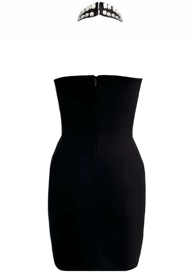 Crystal Choker Strapless Dress Black